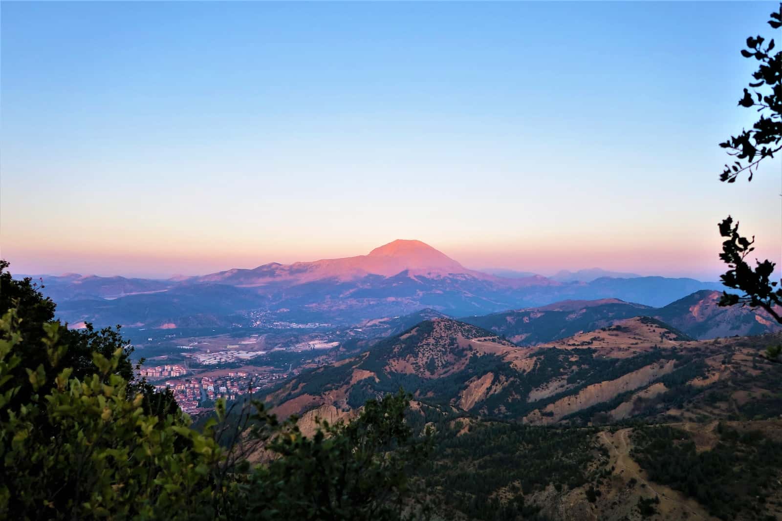 aerial view of city during sunset